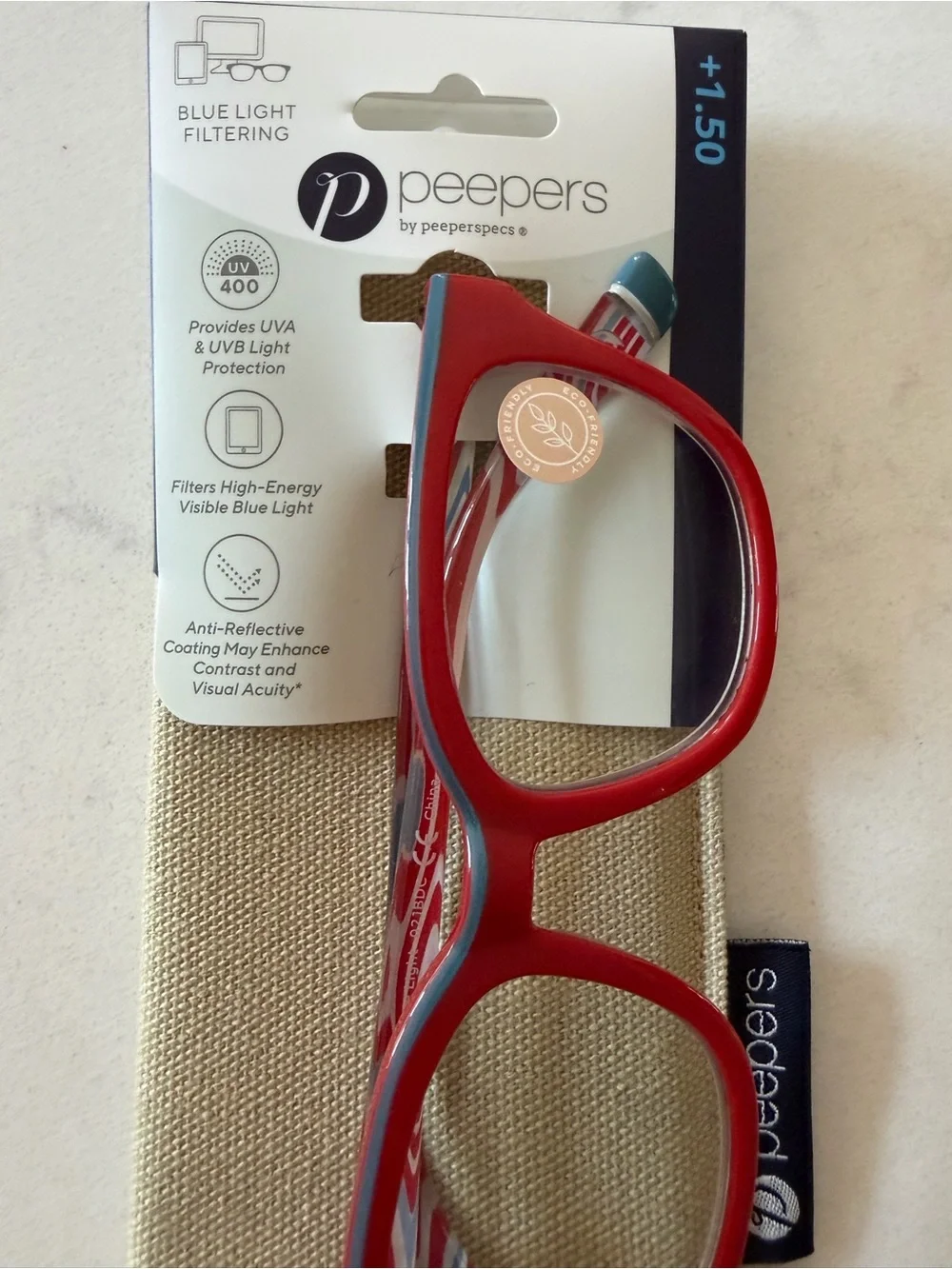 Blue Light Blocking Glasses - Red Frame Readers/magnifiers power +1.50